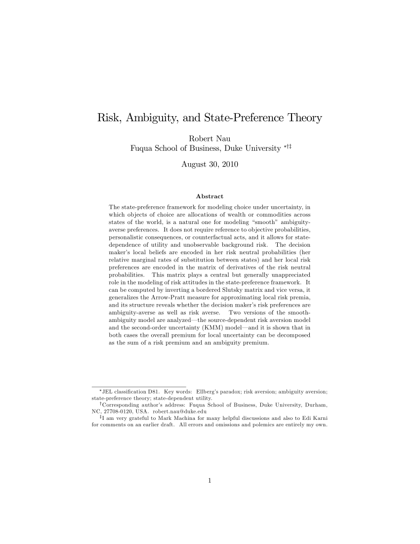 (PDF) Risk, Ambiguity, and State-Preference Theory