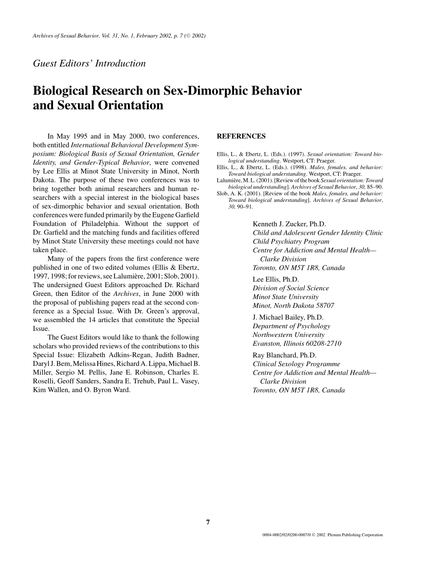 Pdf Guest Editors Introduction Biological Research On Sex Dimorphic Behavior And Sexual 6469