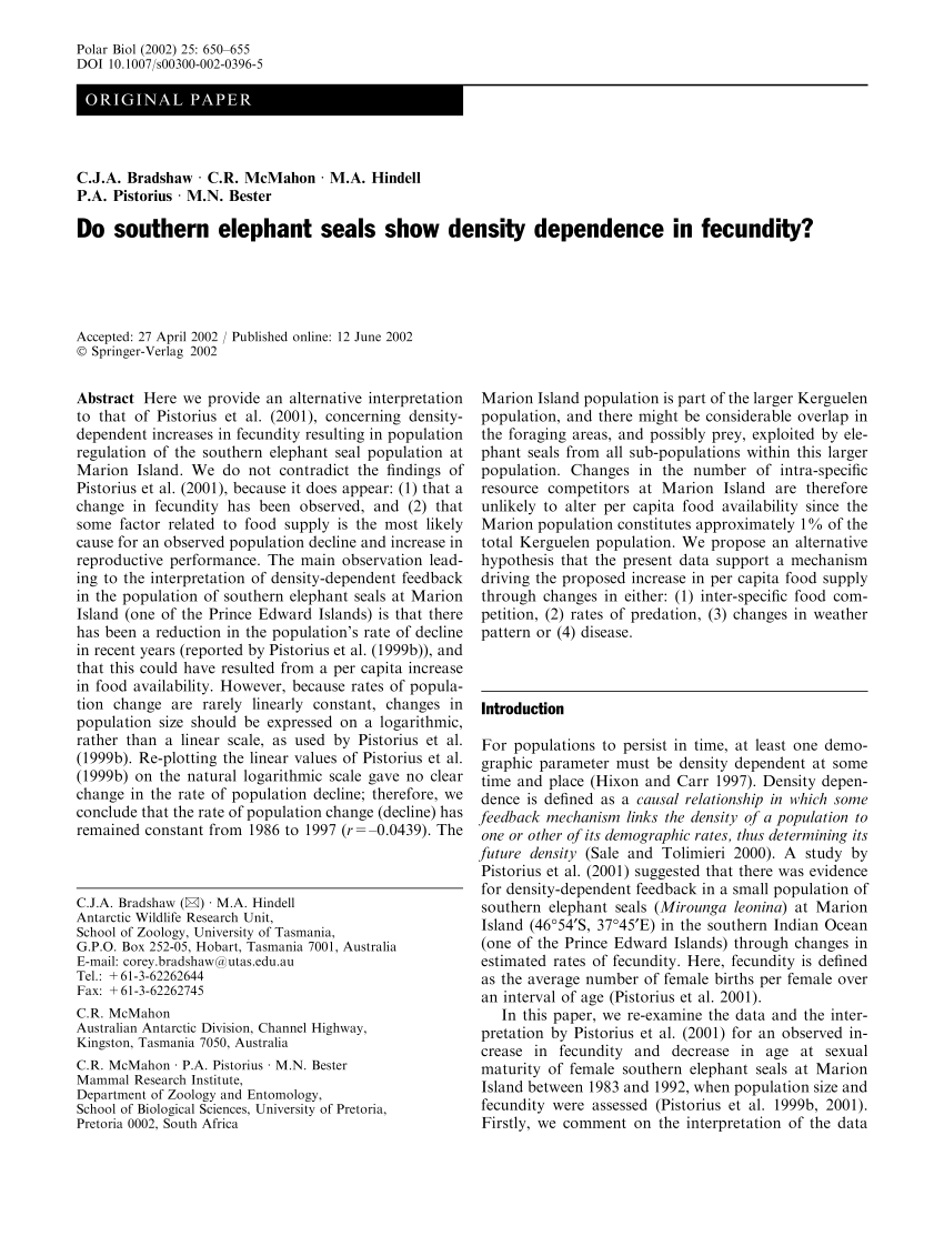 (PDF) Do southern elephant seals show density dependence