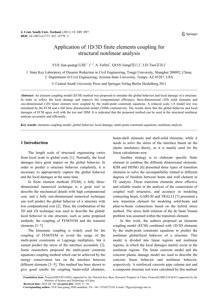 PDF) Application of 1D/3D finite elements coupling for structural 