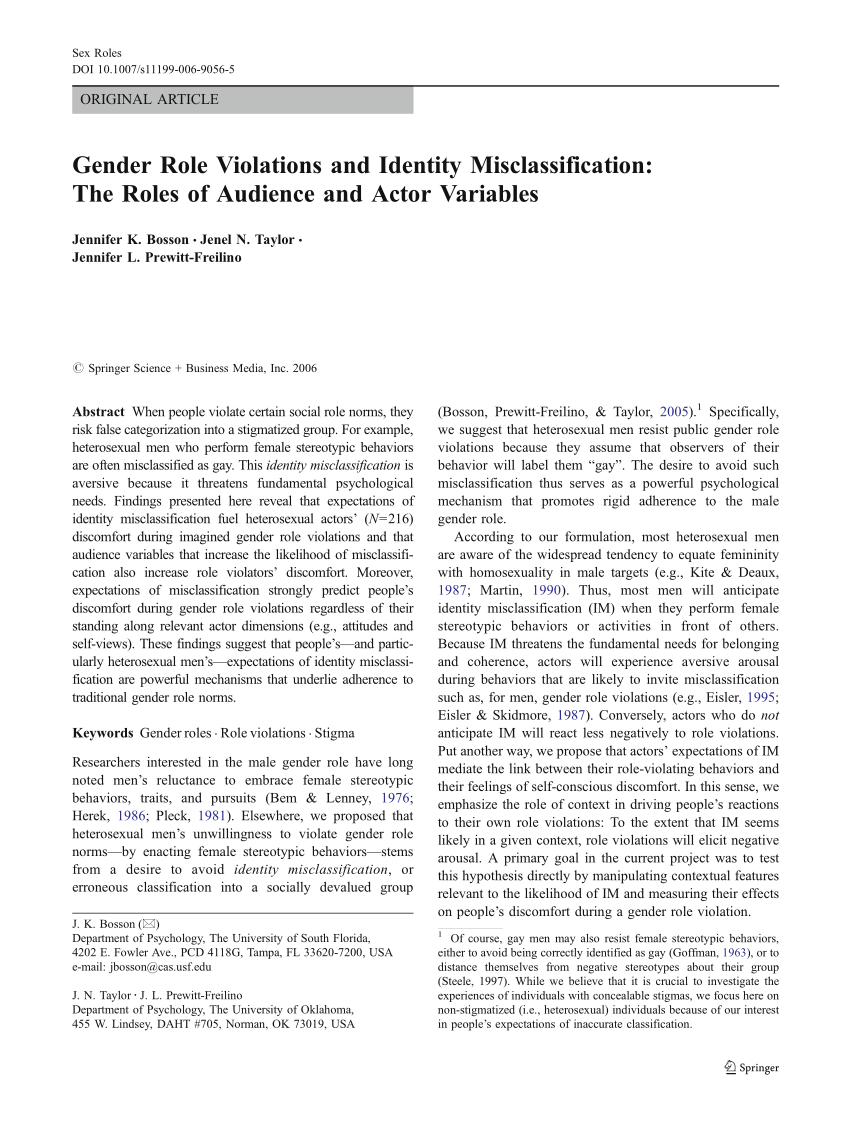 PDF) Gender Role Violations and Identity Misclassification: The Roles of  Audience and Actor Variables