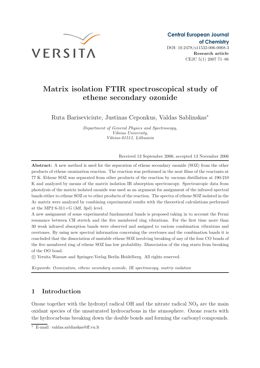 Pdf Matrix Isolation Ftir Spectroscopical Study Of Ethene - 