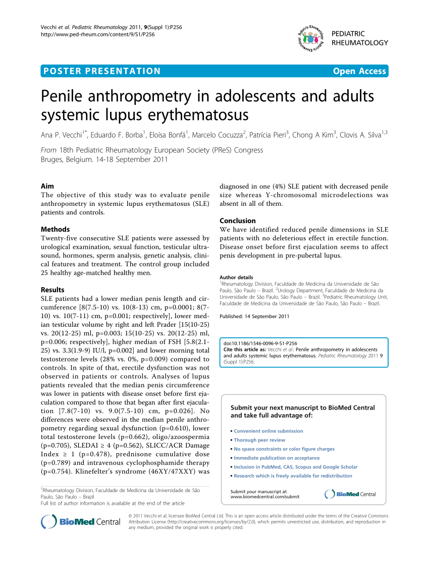 PDF Penile anthropometry in adolescents and adults systemic lupus