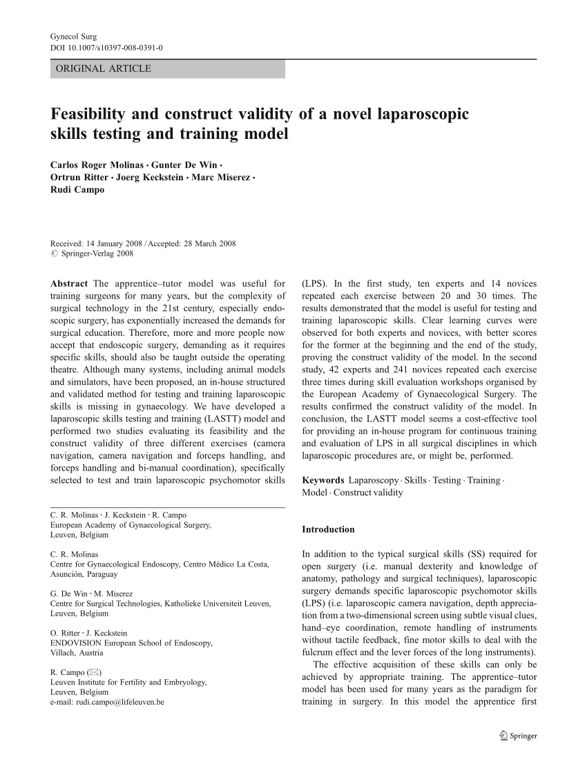 PDF) Feasibility and construct validity of a novel laparoscopic ...