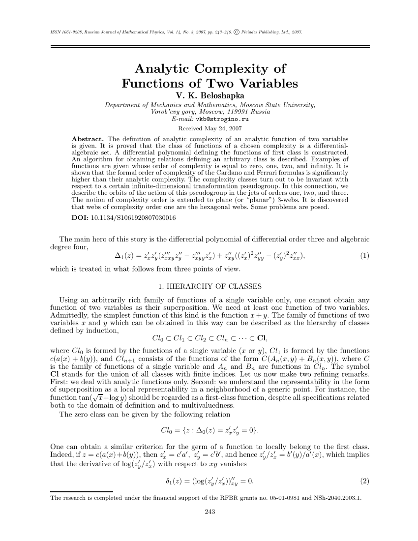 Pdf Analytic Complexity Of Functions Of Two Variables