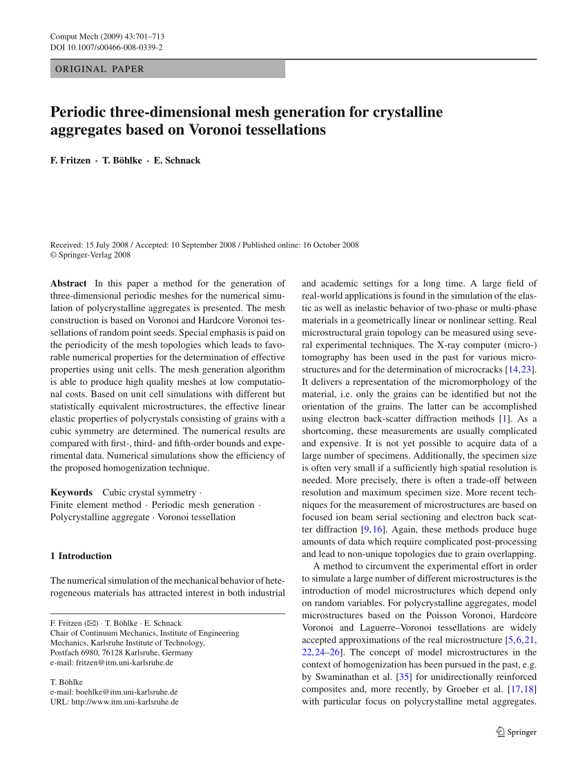 Pdf Periodic Three Dimensional Mesh Generation For