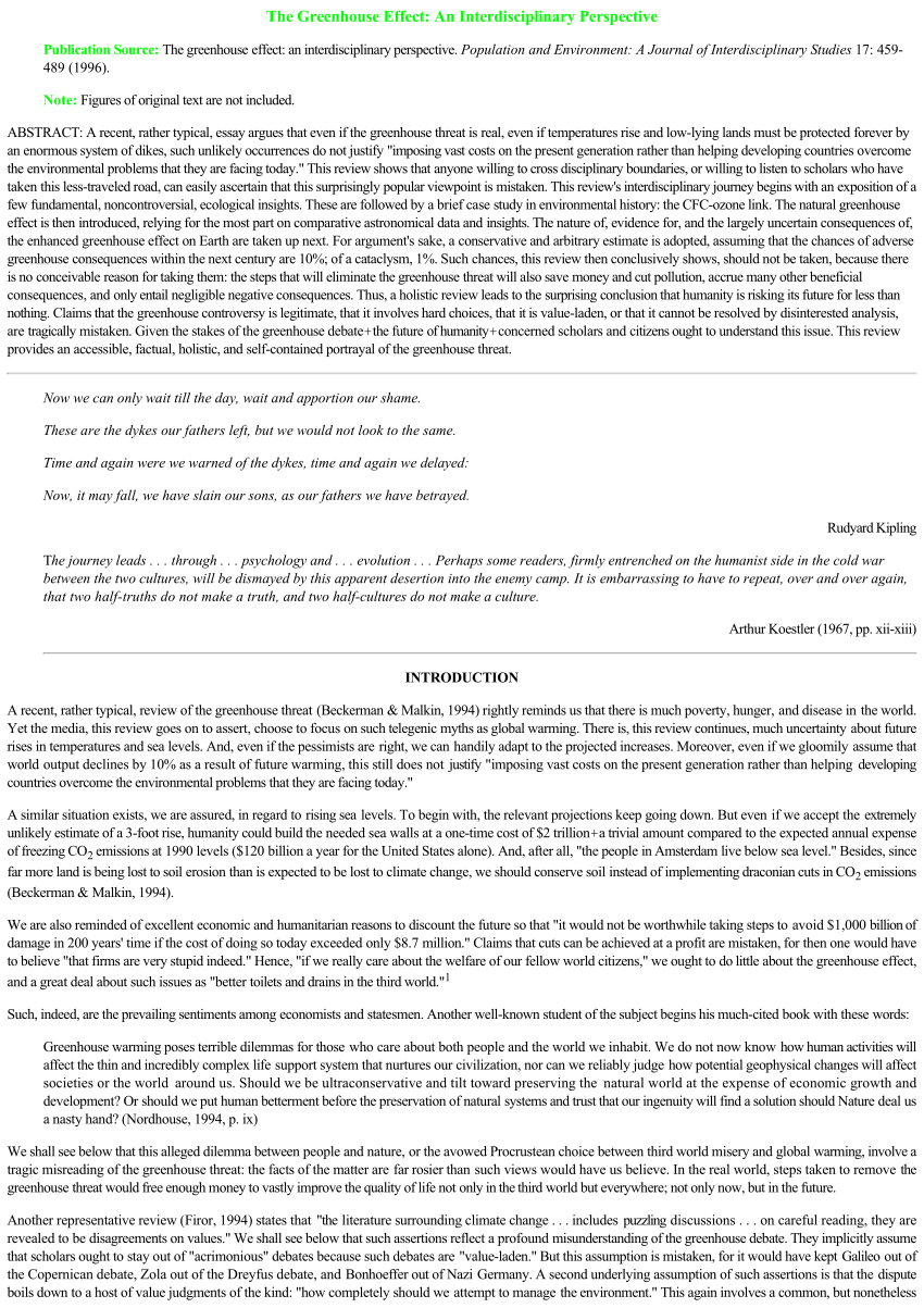 Pdf The Greenhouse Effect An Interdisciplinary Perspective