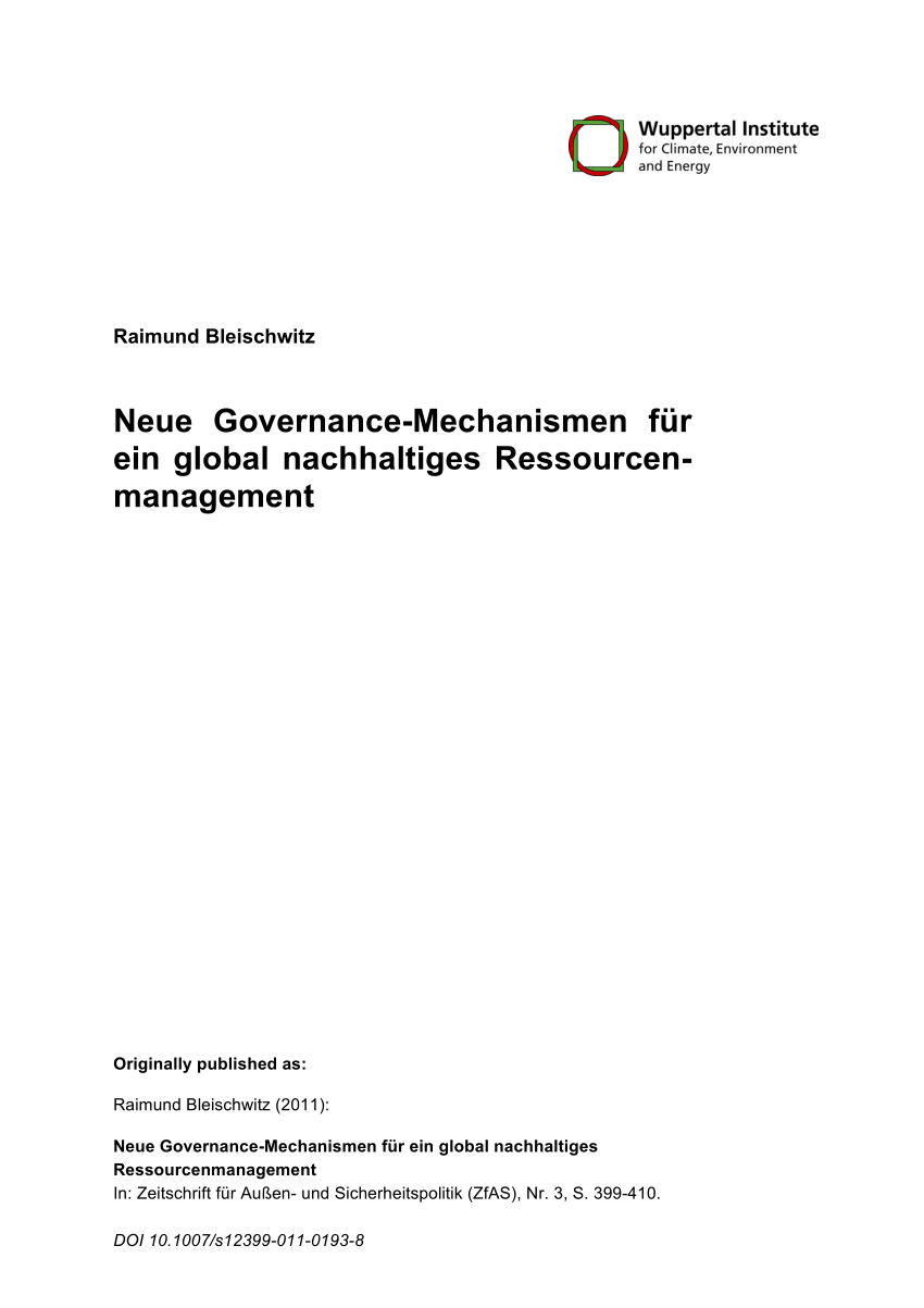 (PDF) Neue Governance-Mechanismen für ein global nachhaltiges