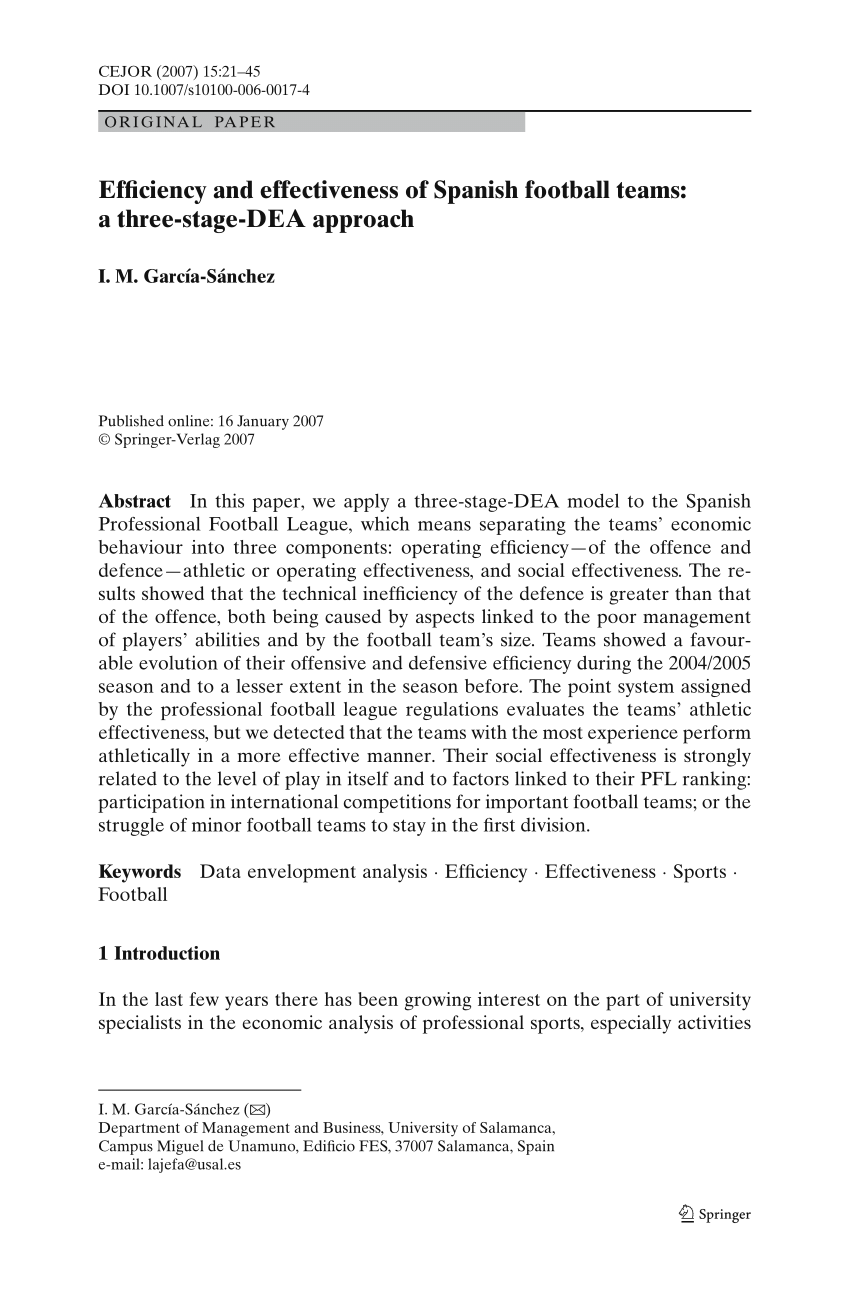 Pdf Efficiency And Effectiveness Of Spanish Football Teams A Three Stage Dea Approach