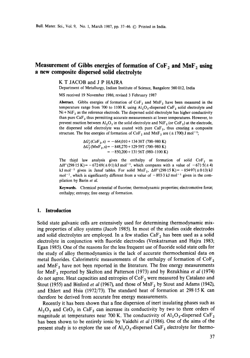 (PDF) Measurement of Gibbs' Energies of Formation of CoF2 and MnF2 Sns-Brigh10