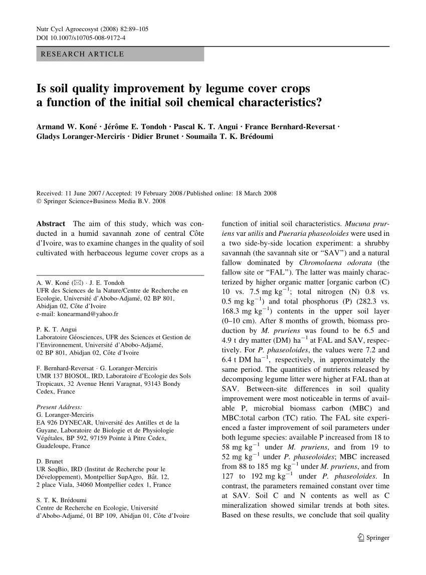 Pdf Is Soil Quality Improvement By Legume Cover Crops A Function Of The Initial Soil Chemical Characteristics