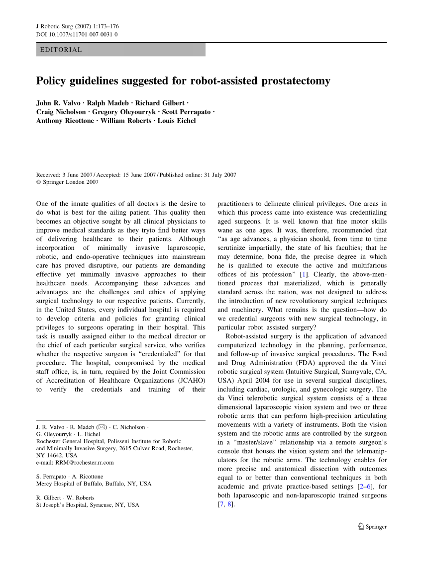 (PDF) Policy guidelines suggested for robotassisted prostatectomy