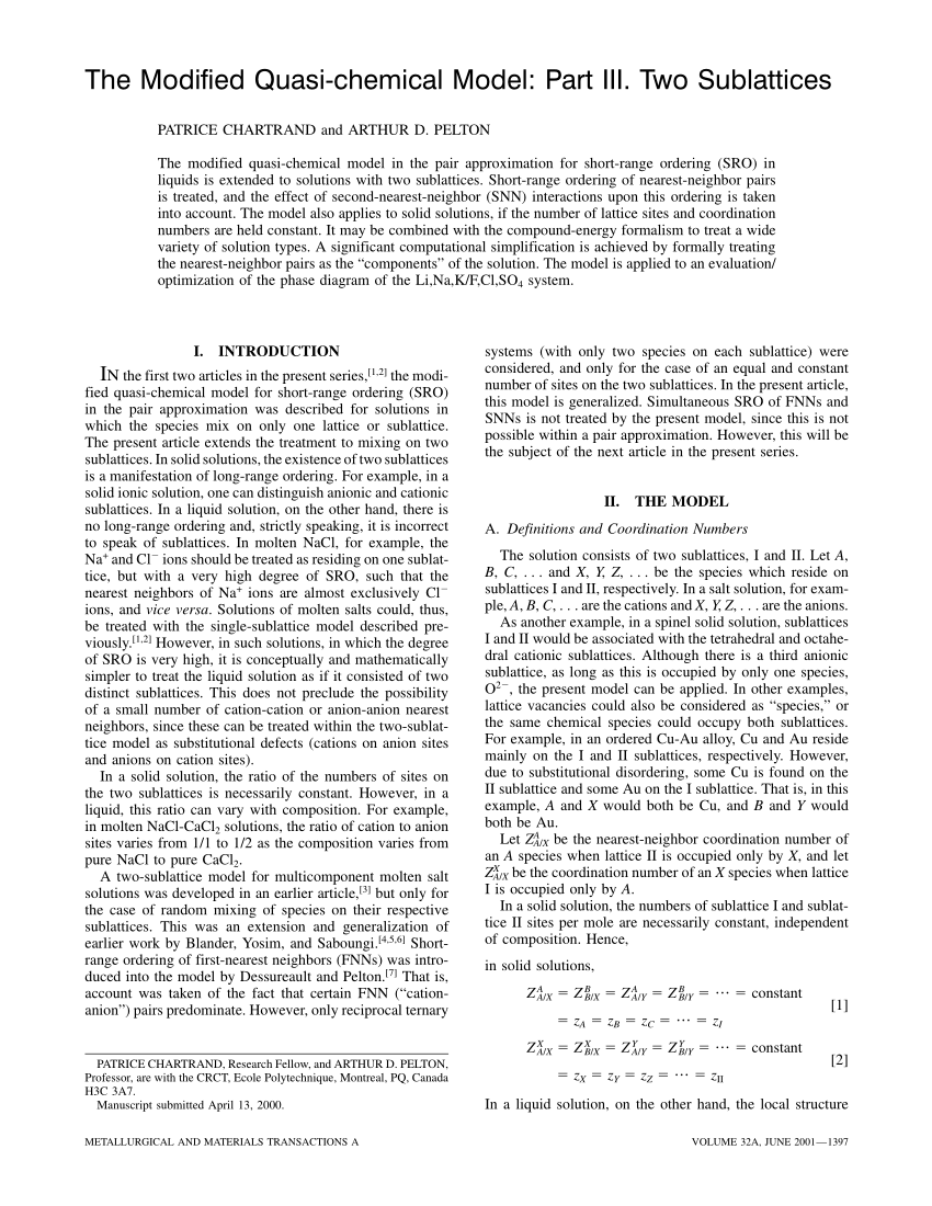 PDF The modified quasi chemical model Part III. Two sublattices