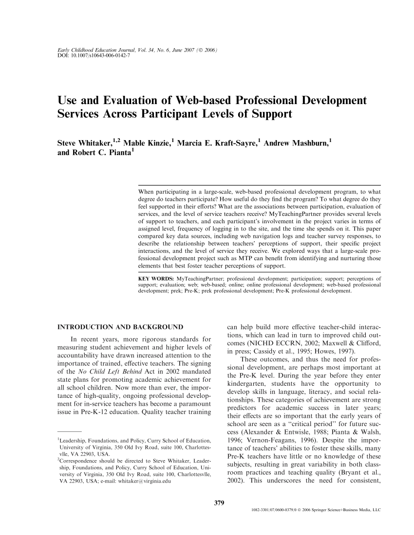 Pdf Use And Evaluation Of Web Based Professional Development