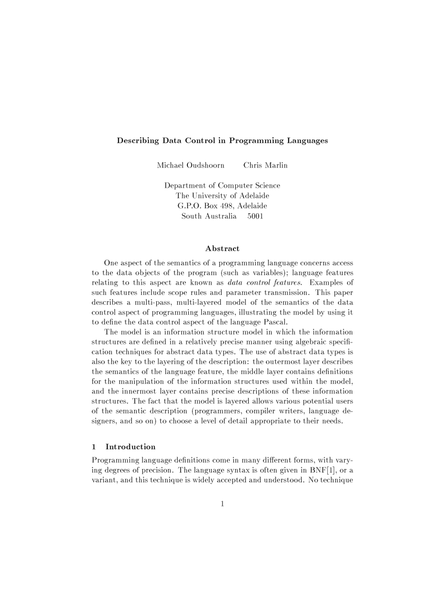 semantics linkedin data Data Languages Programming (PDF) Describing Control in