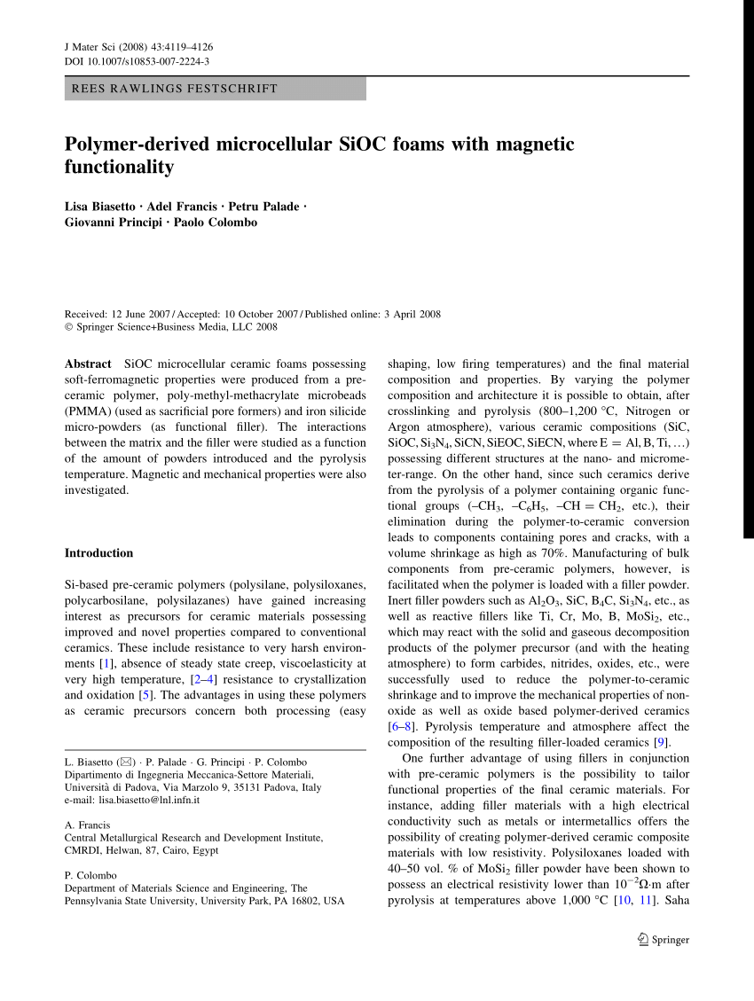 PDF) Polymer-derived microcellular SiOC 