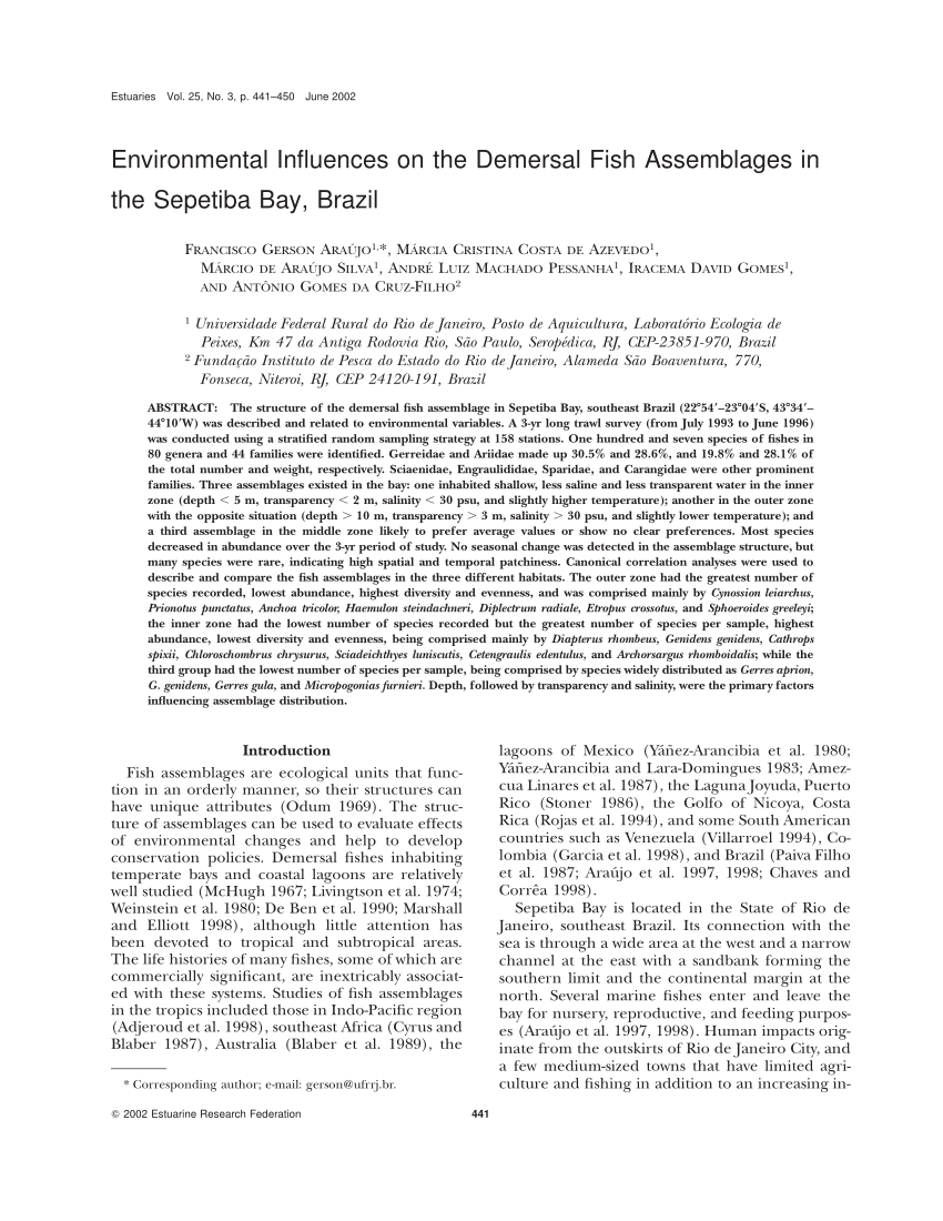 Pdf Environmental Influences On The Demersal Fish Assemblages In