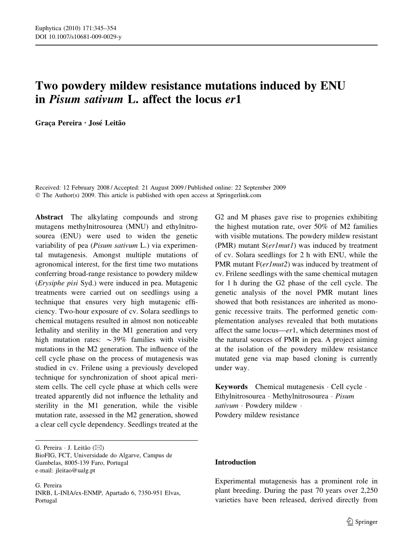 (PDF) Two powdery mildew resistance mutations induced by ENU in Pisum Sns-Brigh10