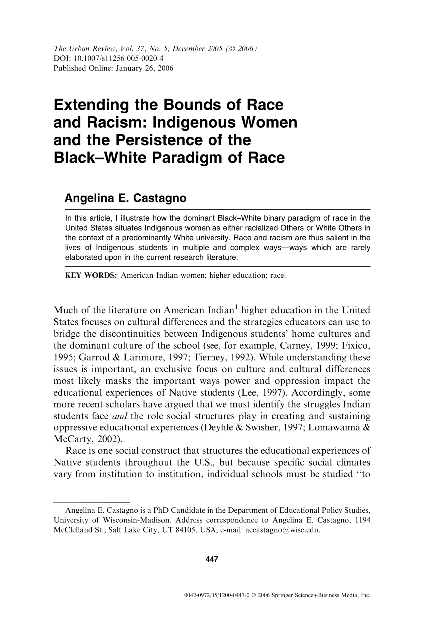 Pdf Extending The Bounds Of Race And Racism Indigenous Women And The Persistence Of The Black White Paradigm Of Race