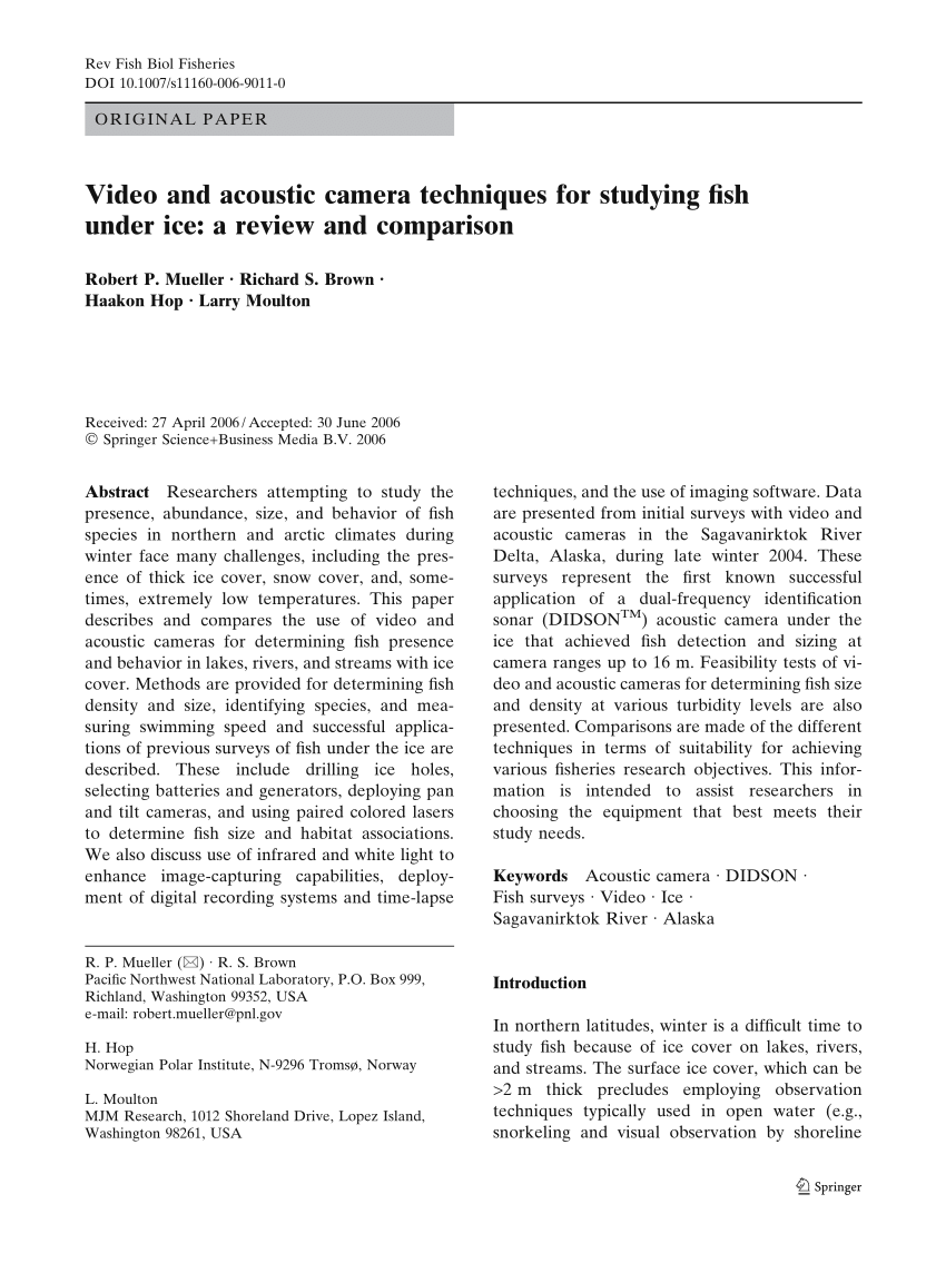 PDF) Video and acoustic camera techniques for studying fish under ice: A  review and comparison