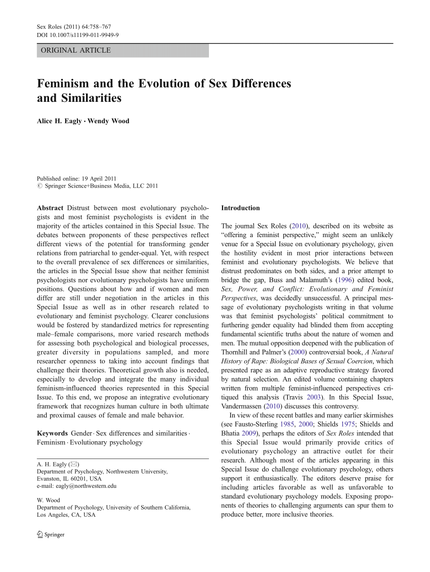 Pdf Feminism And The Evolution Of Sex Differences And Similarities 