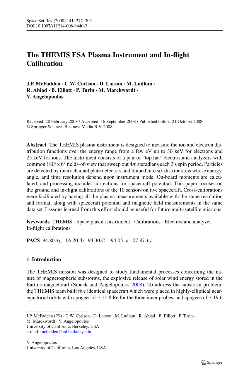 Pdf The Themis Esa Plasma Instrument And In Flight Calibration