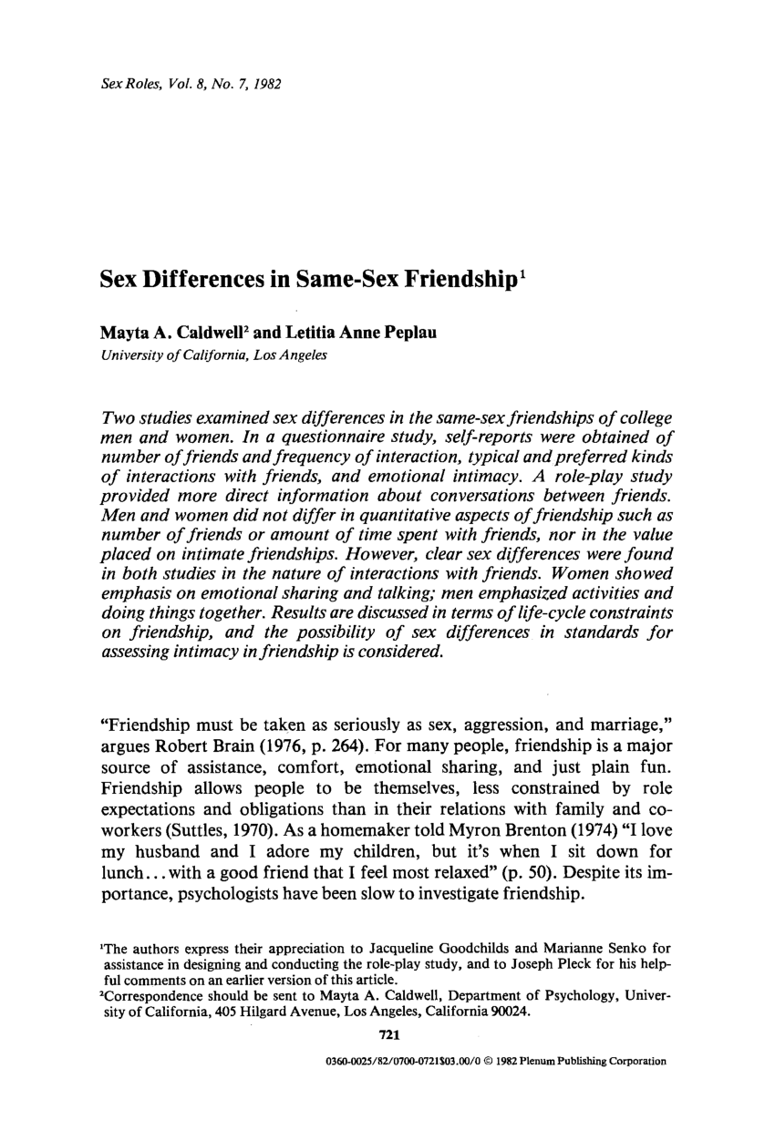 PDF) Sex Differences in Same-Sex Friendship