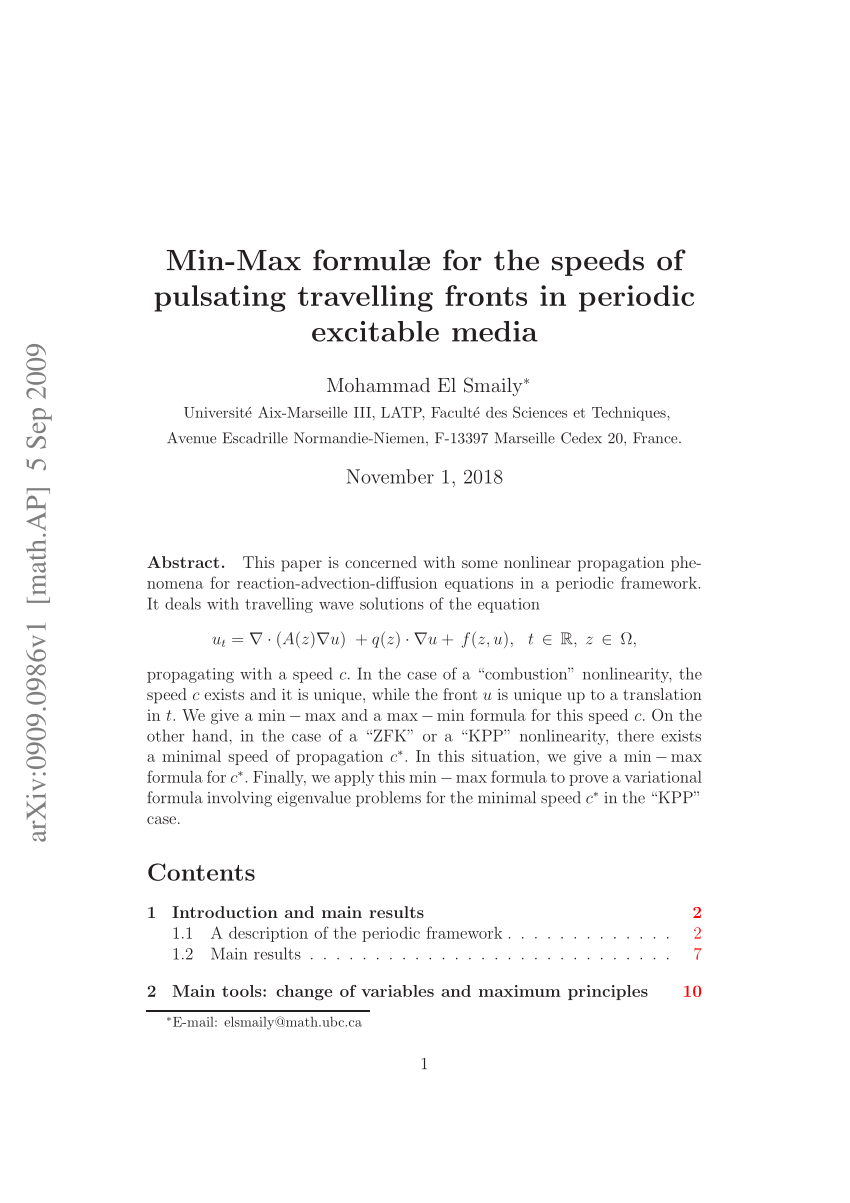 Pdf Min Max Formulae For The Speeds Of Pulsating Travelling Fronts In Periodic Excitable Media