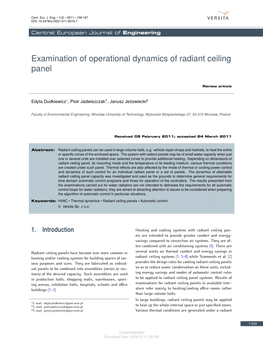 Pdf Examination Of Operational Dynamics Of Radiant Ceiling