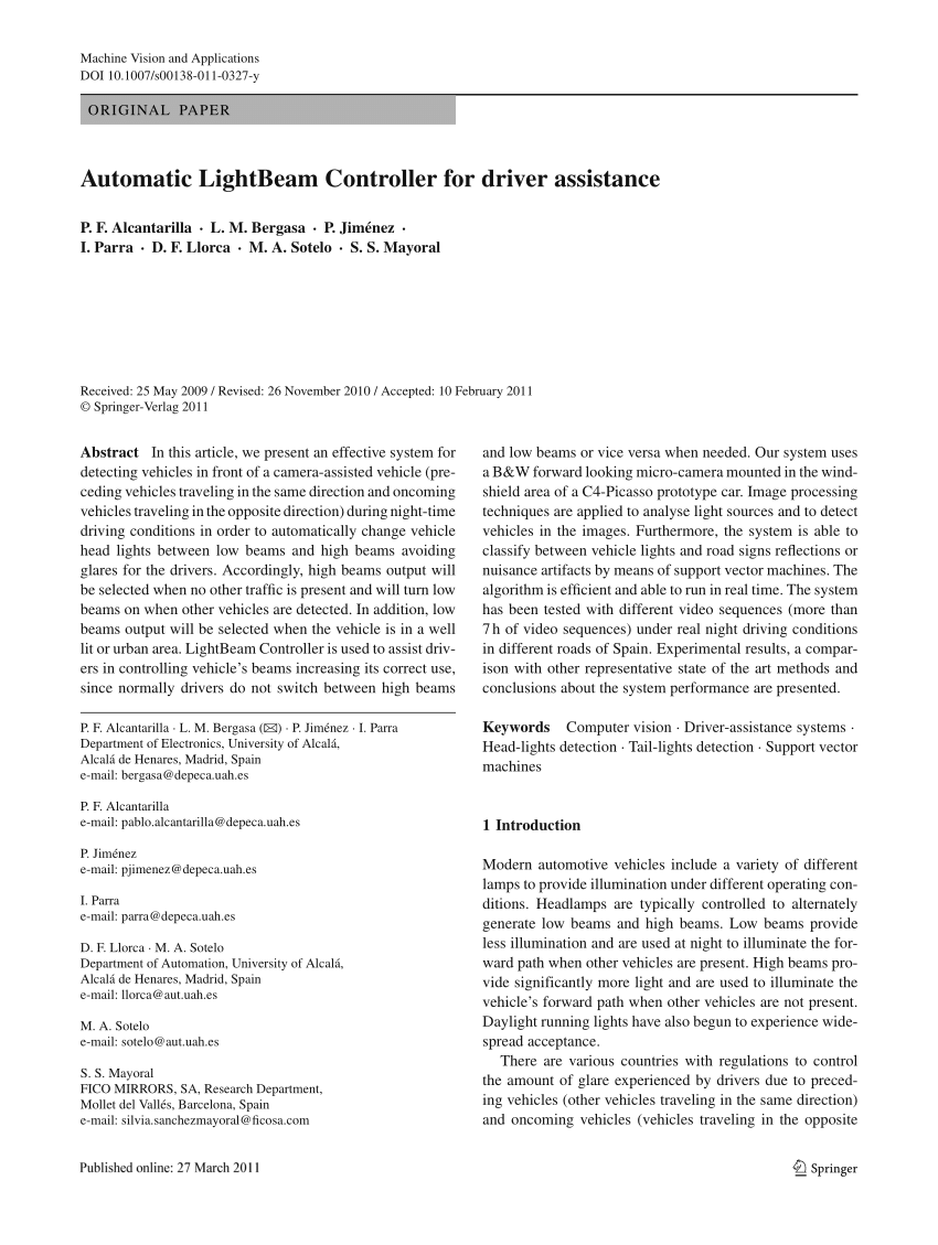 Pdf Automatic Lightbeam Controller For Driver Assistance