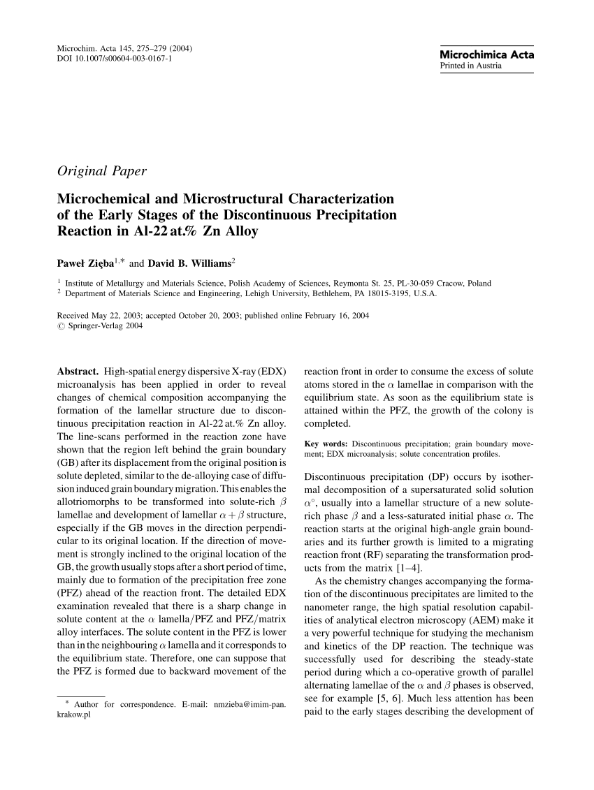 (PDF) Microchemical and Microstructural Characterization of the Early