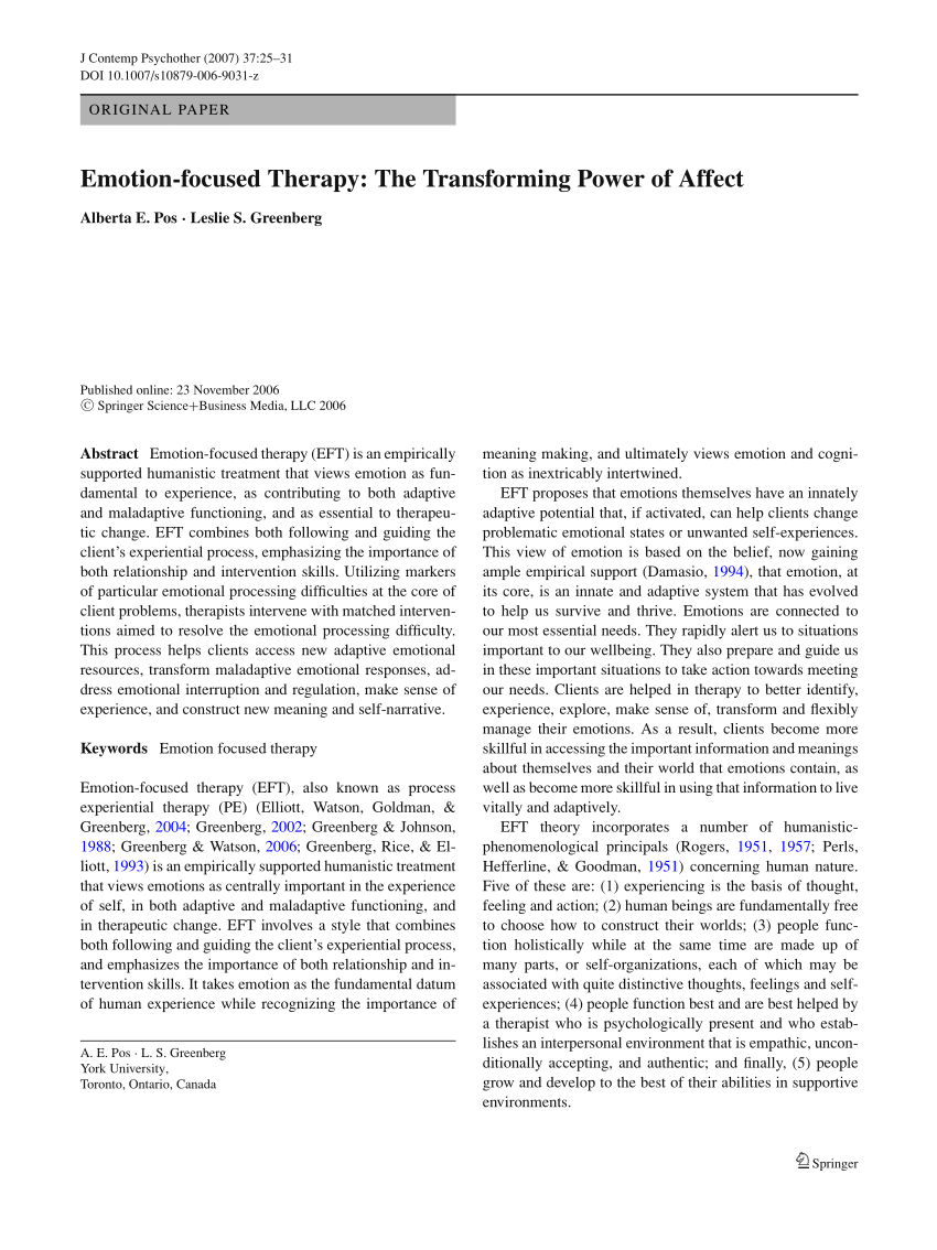 (PDF) Emotion-focused Therapy: The Transforming Power of Affect