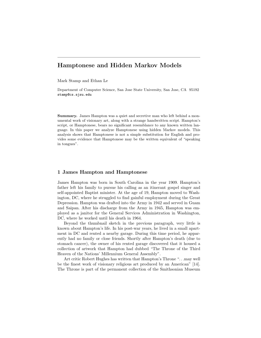 PDF Hamptonese and Hidden Markov Models