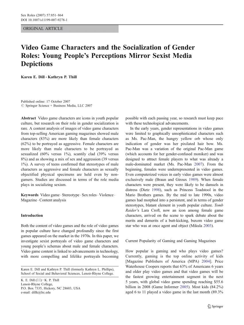 PDF) Video Game Characters and the Socialization of Gender Roles Young Peoples Perceptions Mirror Sexist Media Depictions