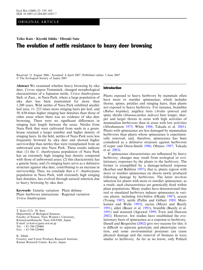 Pdf The Evolution Of Nettle Resistance To Heavy Deer Browsing