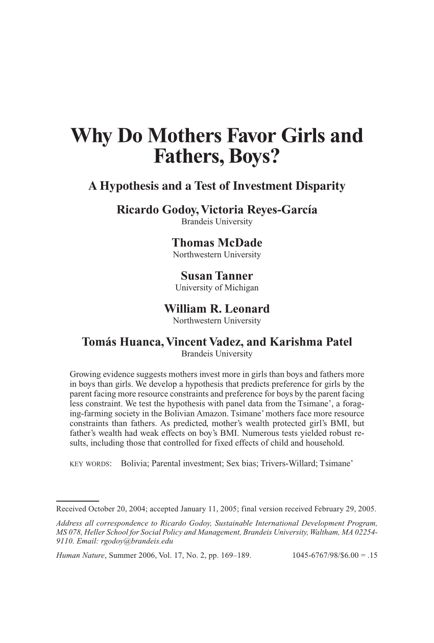 PDF) Why do mothers favor girls and fathers, boys?