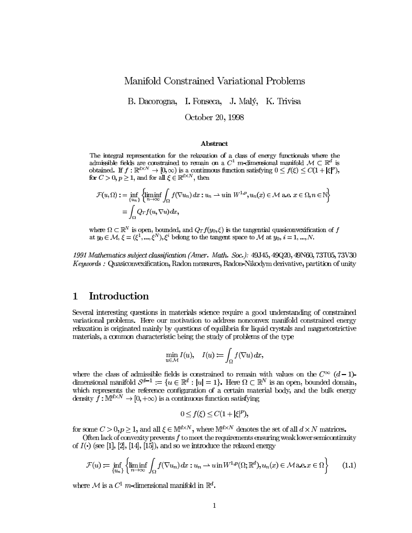 Pdf Manifold Constrained Variational Problems