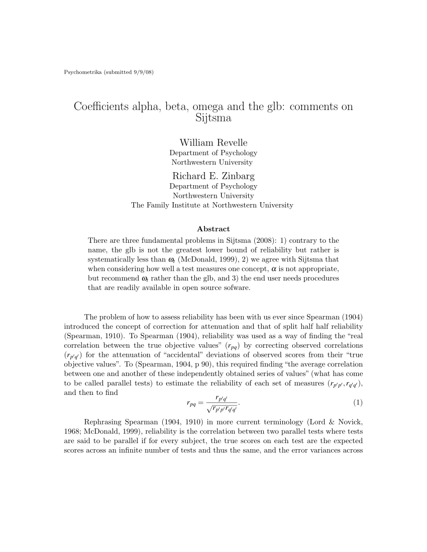 Pdf Coefficients Alpha Beta Omega And The Glb Comments On Sijtsma