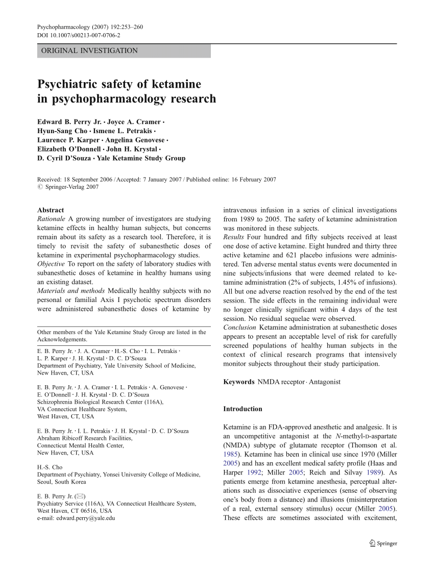 Pdf Psychiatric Safety Of Ketamine In Psychopharmacology Research