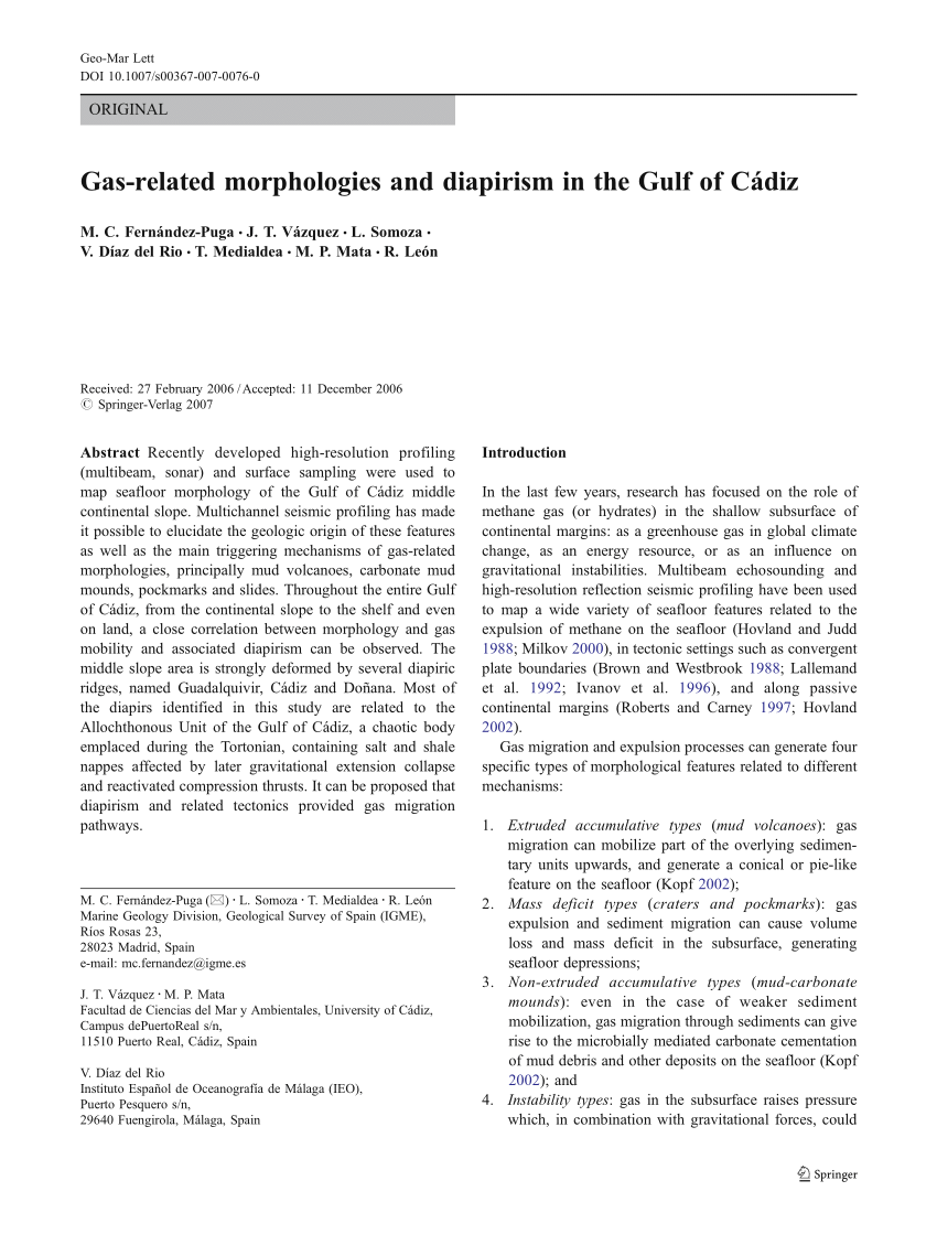 Pdf Gas Related Morphologies And Diapirism In The Gulf Of C Diz