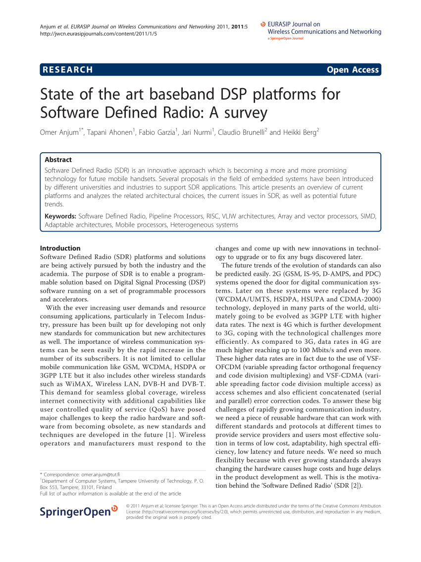 PDF) State of the art baseband DSP platforms for Software Defined ...