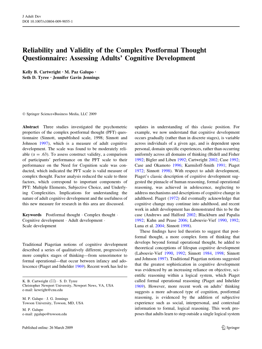 Piaget cheap postformal thought