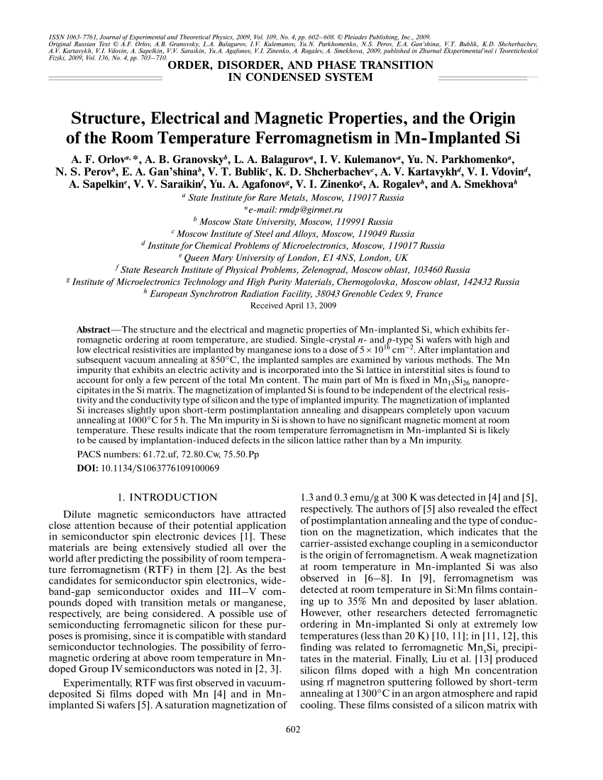 Pdf Structure Electrical And Magnetic Properties And The Origin Of The Room Temperature Ferromagnetism In Mn Implanted Si