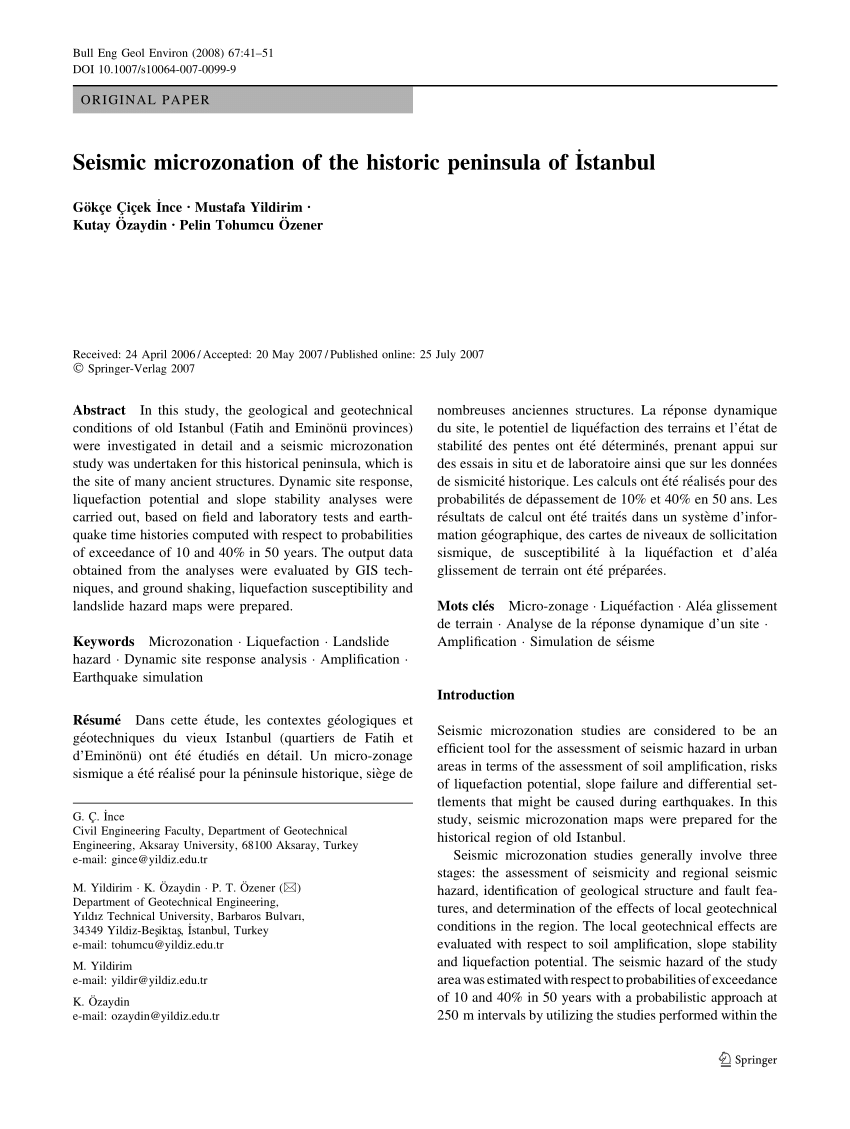 Pdf Seismic Microzonation Of The Historic Peninsula Of Istanbul