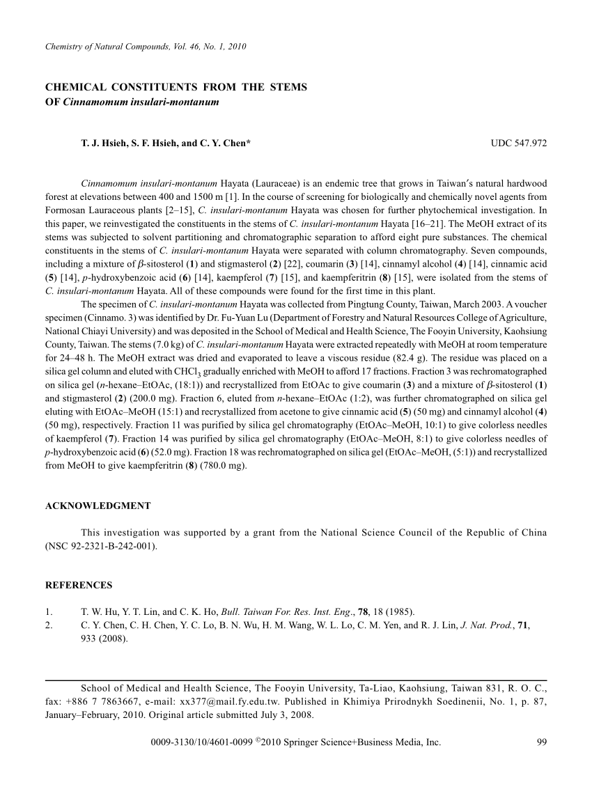 Pdf Chemical Constituents From The Stems Of Cinnamomum Insulari Montanum