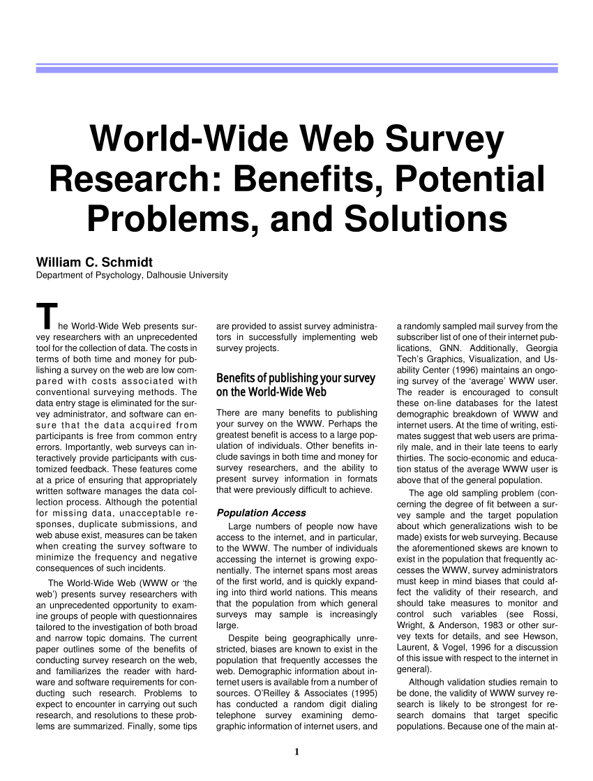 (PDF) WorldWide Web survey research Benefits, potential problems, and
