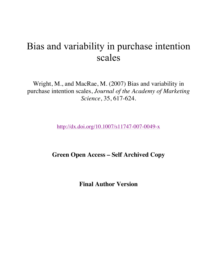 Pdf Bias And Variability In Purchase Intention Scales