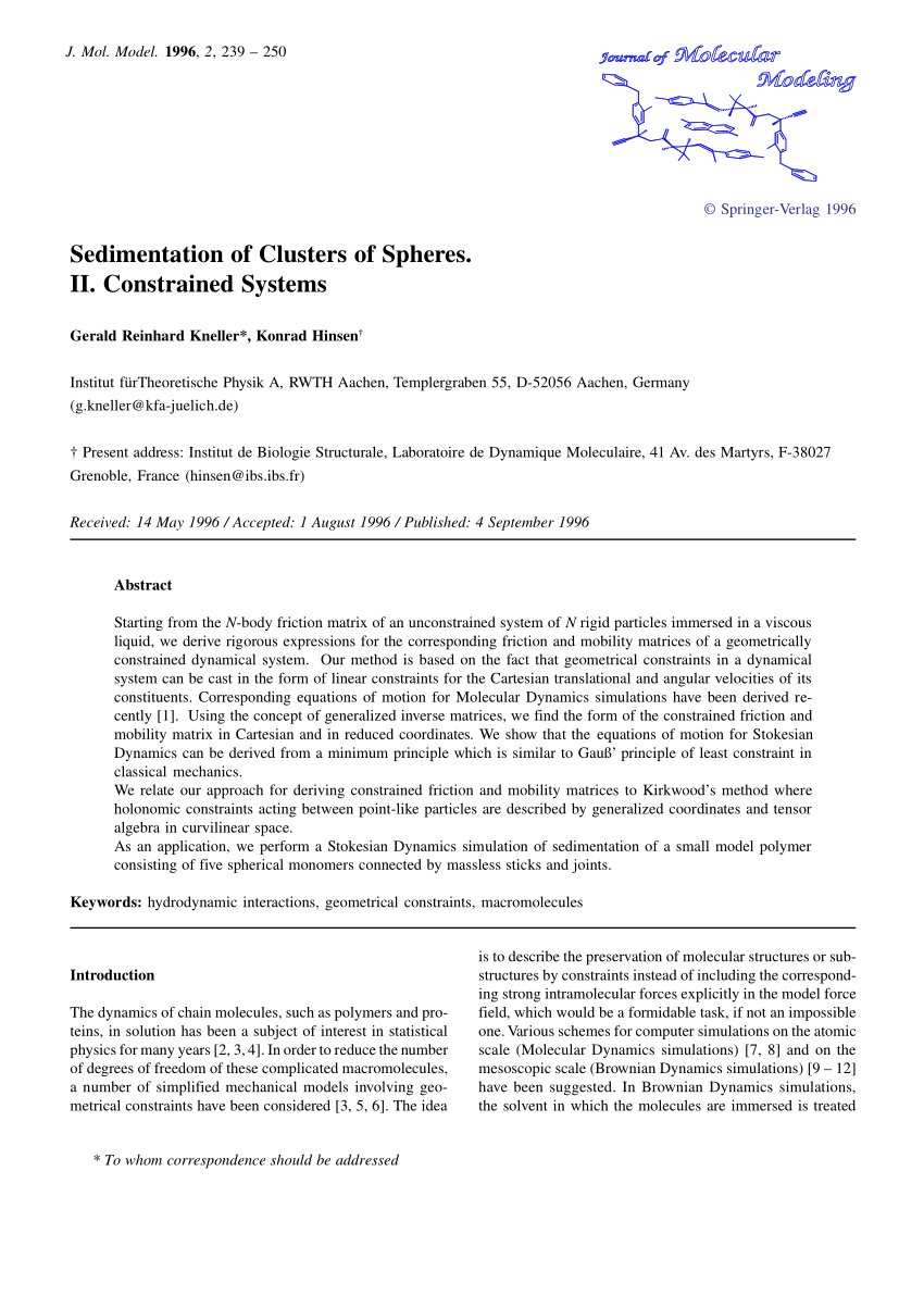 Pdf Sedimentation Of Clusters Of Spheres