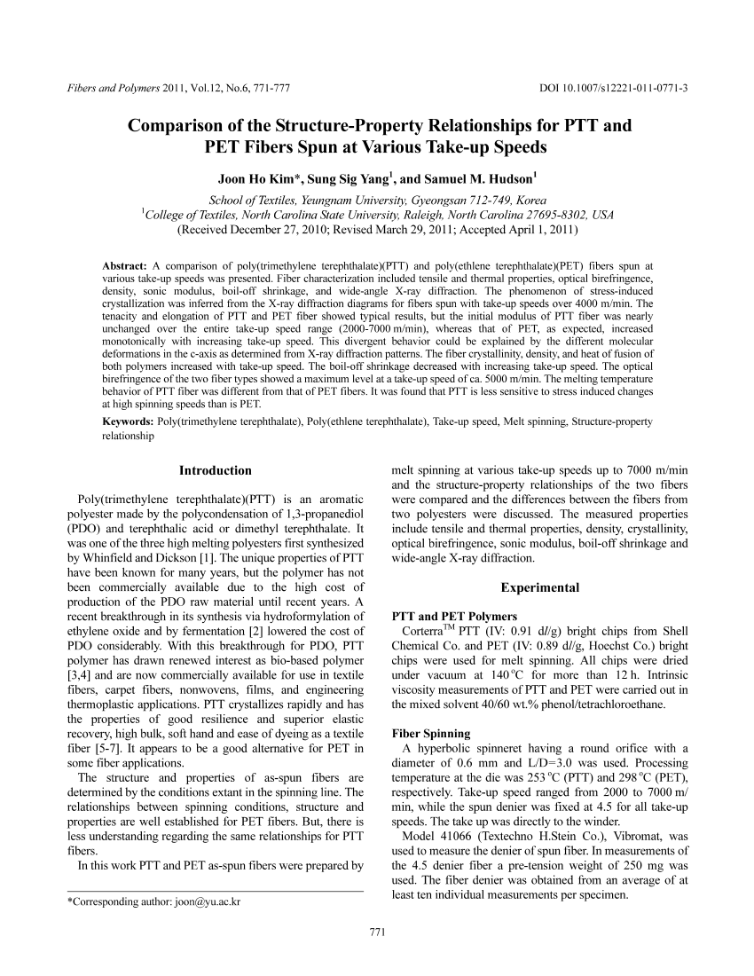 (PDF) Comparison of the StructureProperty Relationships for PTT and