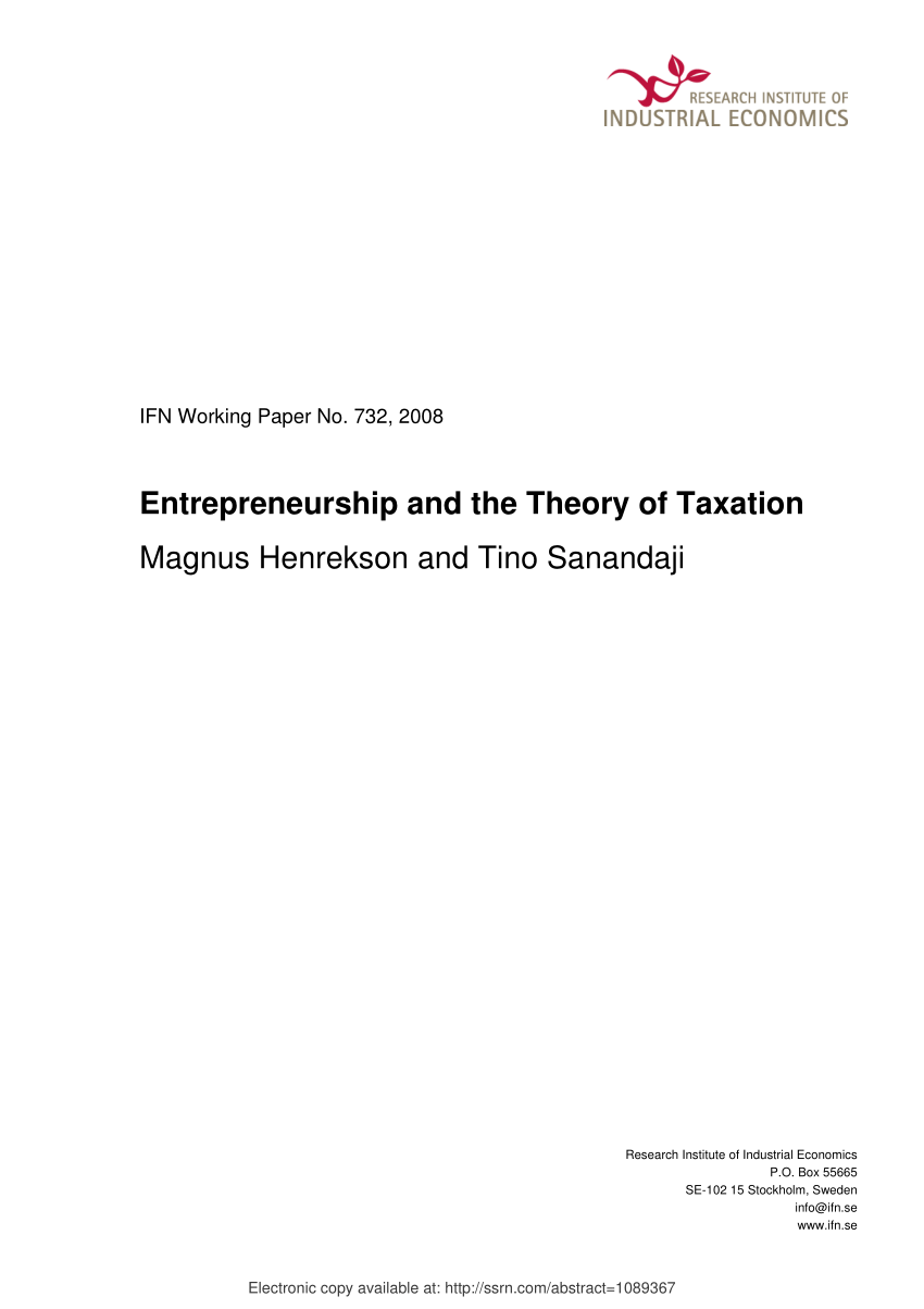 Pdf Entrepreneurship And The Theory Of Taxation - 